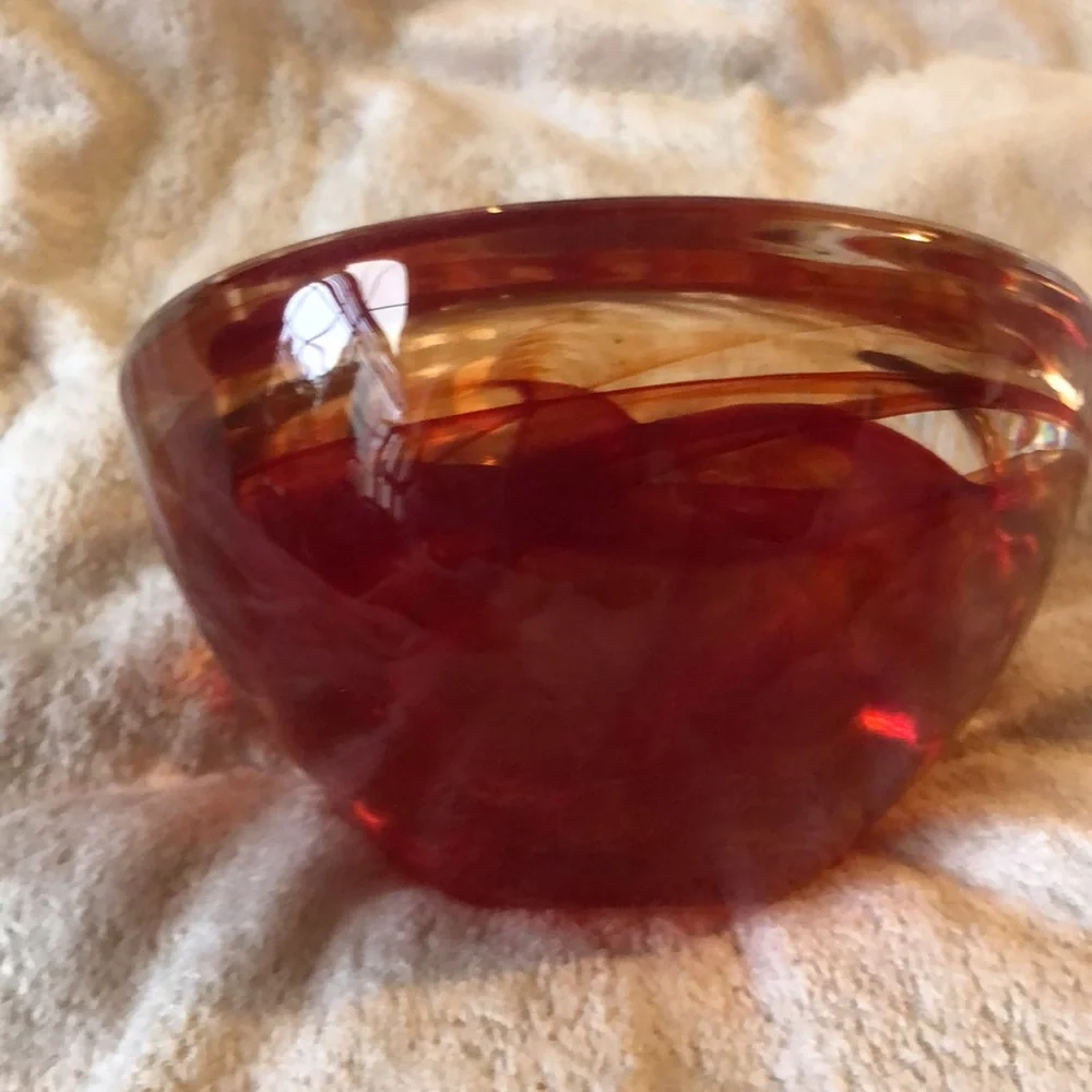 Kosta Boda Swedish orange glass “atoll” votive tea light candle holder
